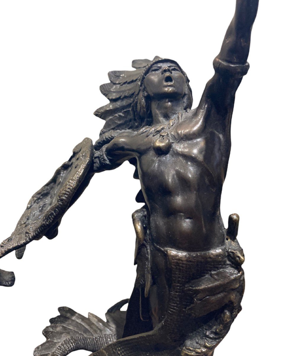 Statue En Bronze indien  Poussant Un Cri De Guerre Par Jim Porter-photo-3