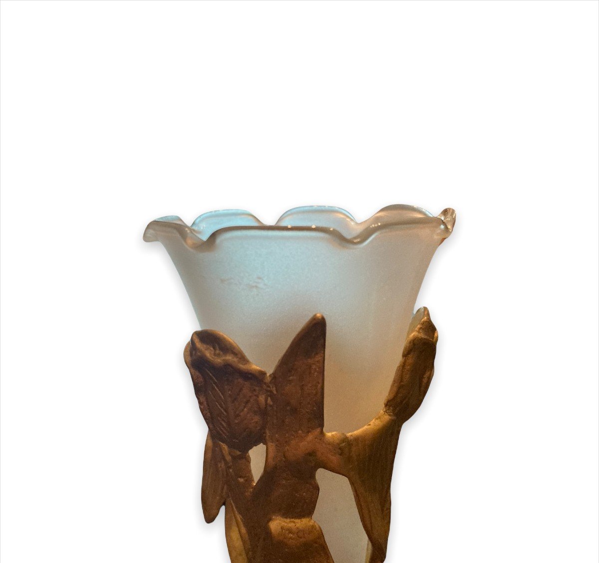 Vase En Bronze Doré Et Verre Opalin Dans Le Goût De Mathias Et Lalanne-photo-3