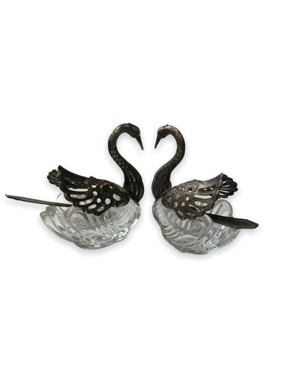 Pair Of Art Deco Salerons In Sterling Silver Representing Swans-photo-3