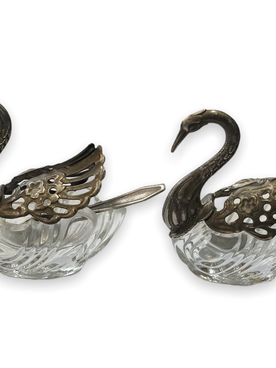 Pair Of Art Deco Salerons In Sterling Silver Representing Swans-photo-4