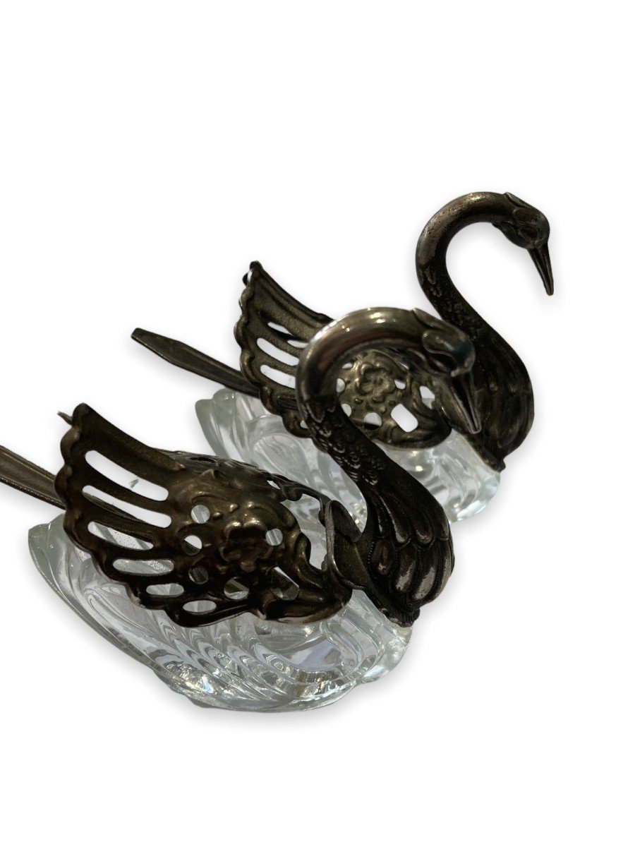 Pair Of Art Deco Salerons In Sterling Silver Representing Swans-photo-2