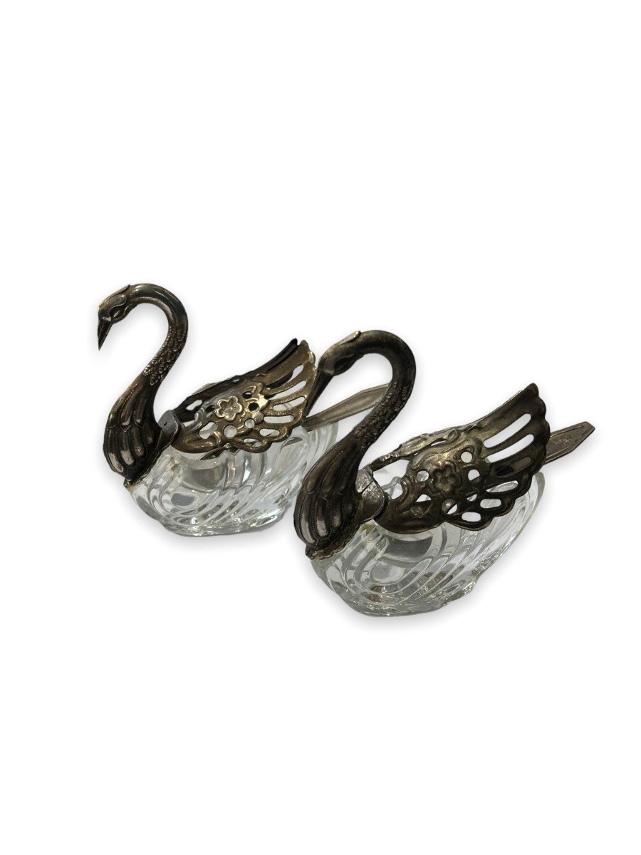 Pair Of Art Deco Salerons In Sterling Silver Representing Swans-photo-7