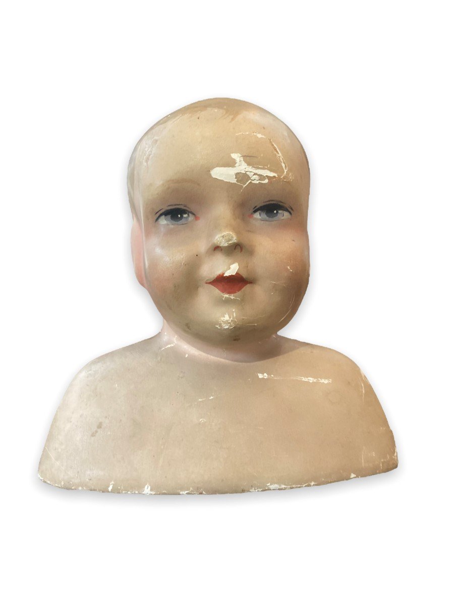Baby Doll Bust In Plaster Early Twentieth-photo-4