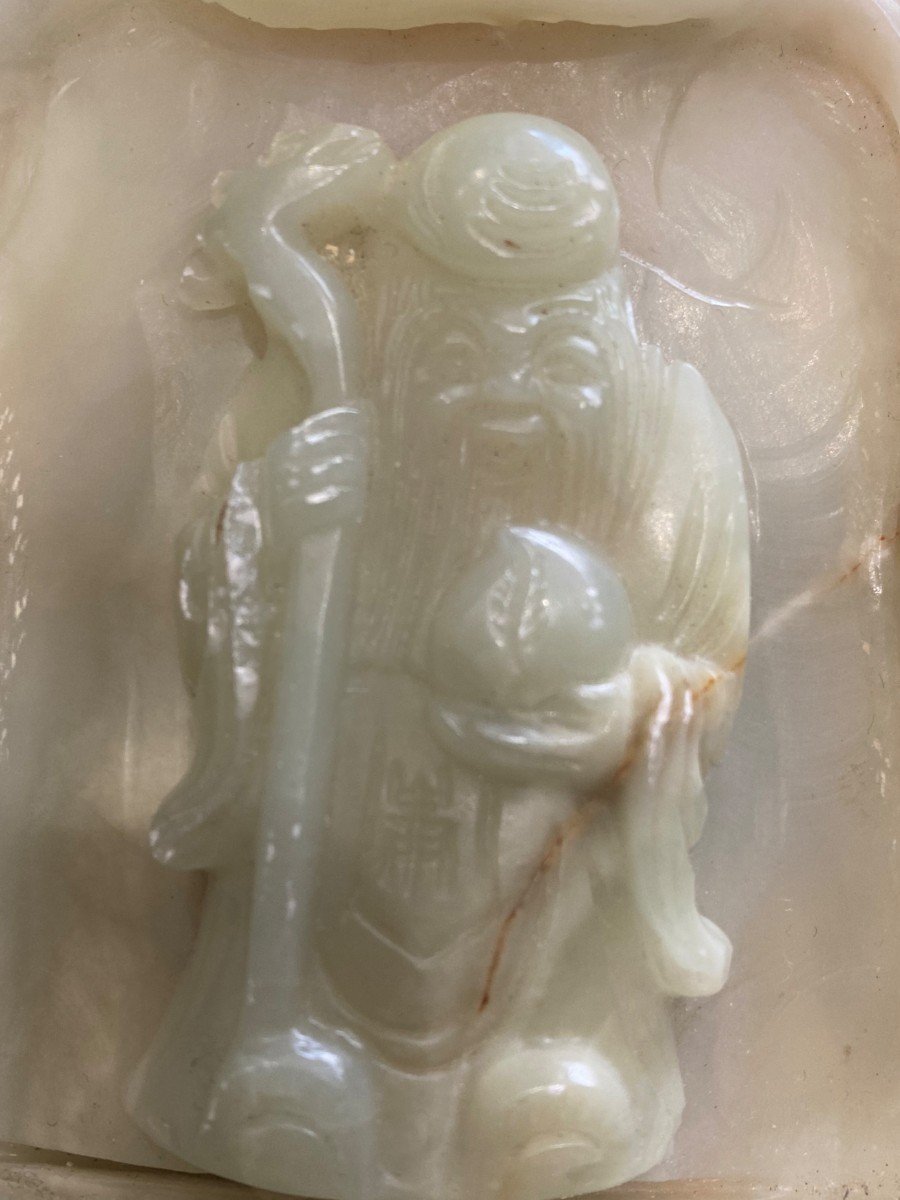 Statuette Chinoise En Pierre Dure Onyx-photo-3