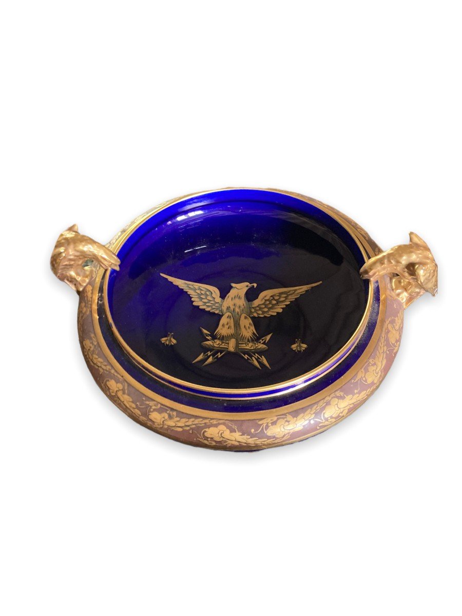 Importante Coupe De Style Empire En Porcelaine Bleu De Four Circa 1900-photo-2