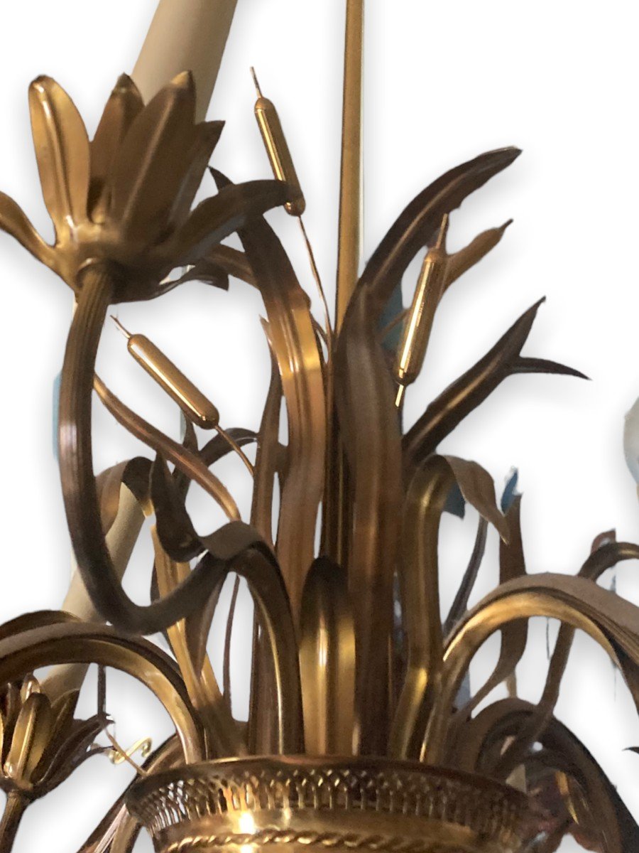Lustre Roseau En Bronze Doré Attribué à La Maison Charles-photo-3