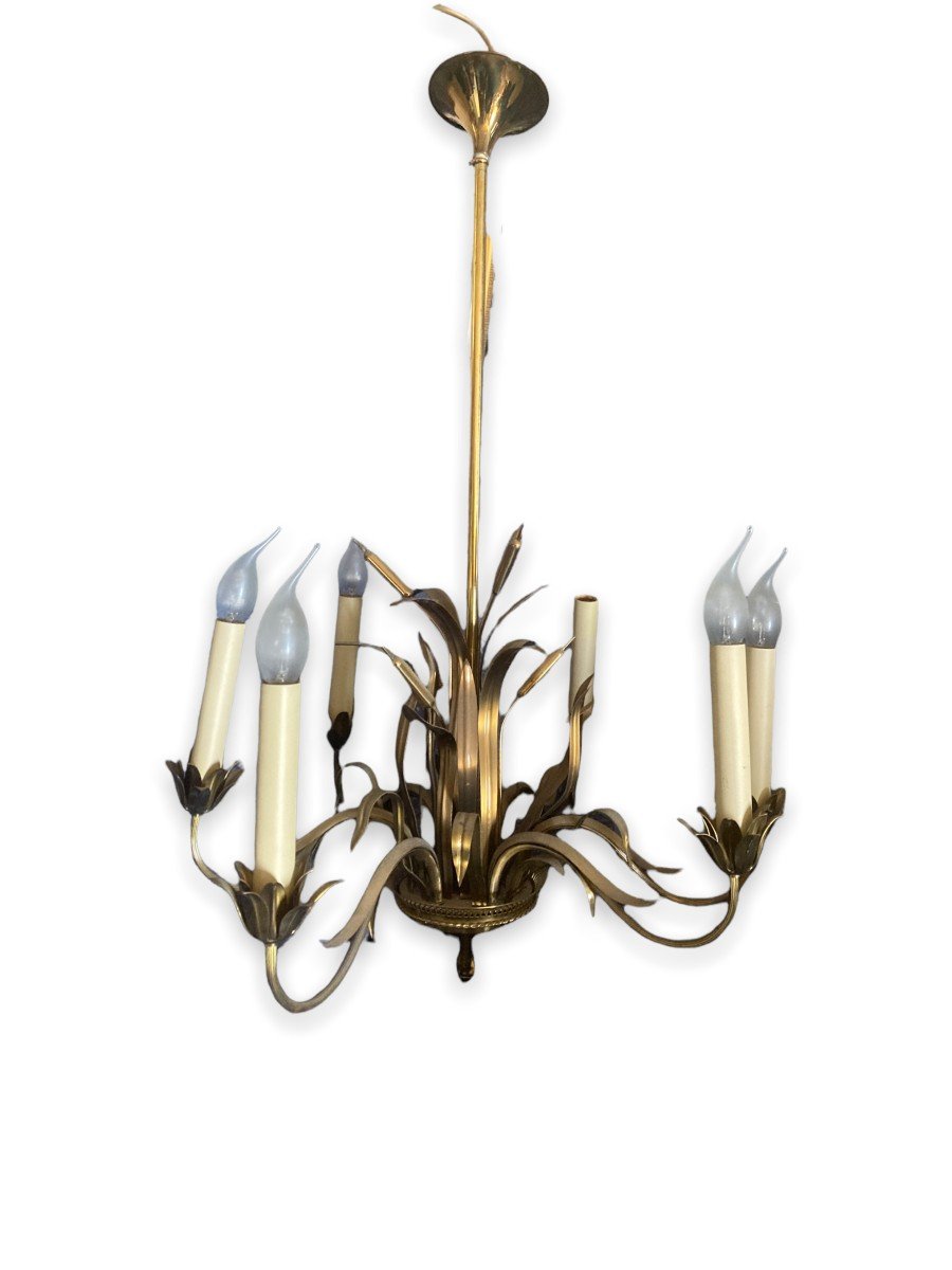 Lustre Roseau En Bronze Doré Attribué à La Maison Charles-photo-2