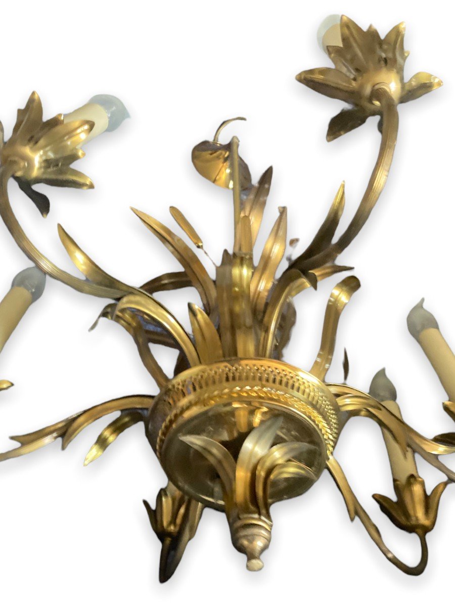 Lustre Roseau En Bronze Doré Attribué à La Maison Charles-photo-4