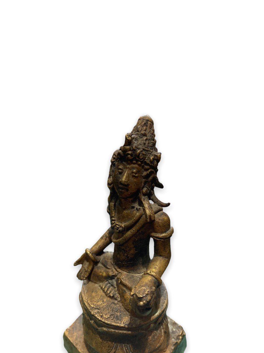 Bronze Asiatique, Personnage Assis Sur Une Fleur De Lotus-photo-4