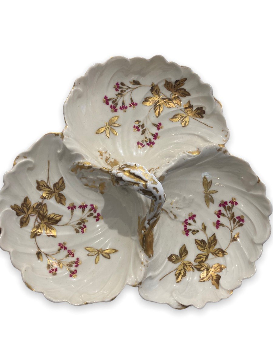 Mendiant, Plat à Mignardises En Porcelaine De Limoges Richement Décoré, Fin XIXeme 