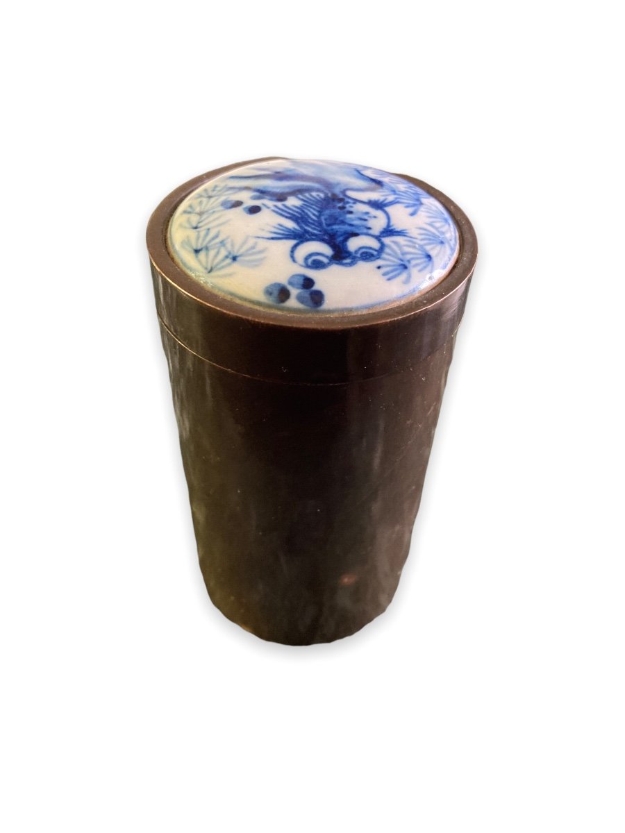 Etui Cylindrique En Bronze Et Porcelaine Chinoise-photo-4