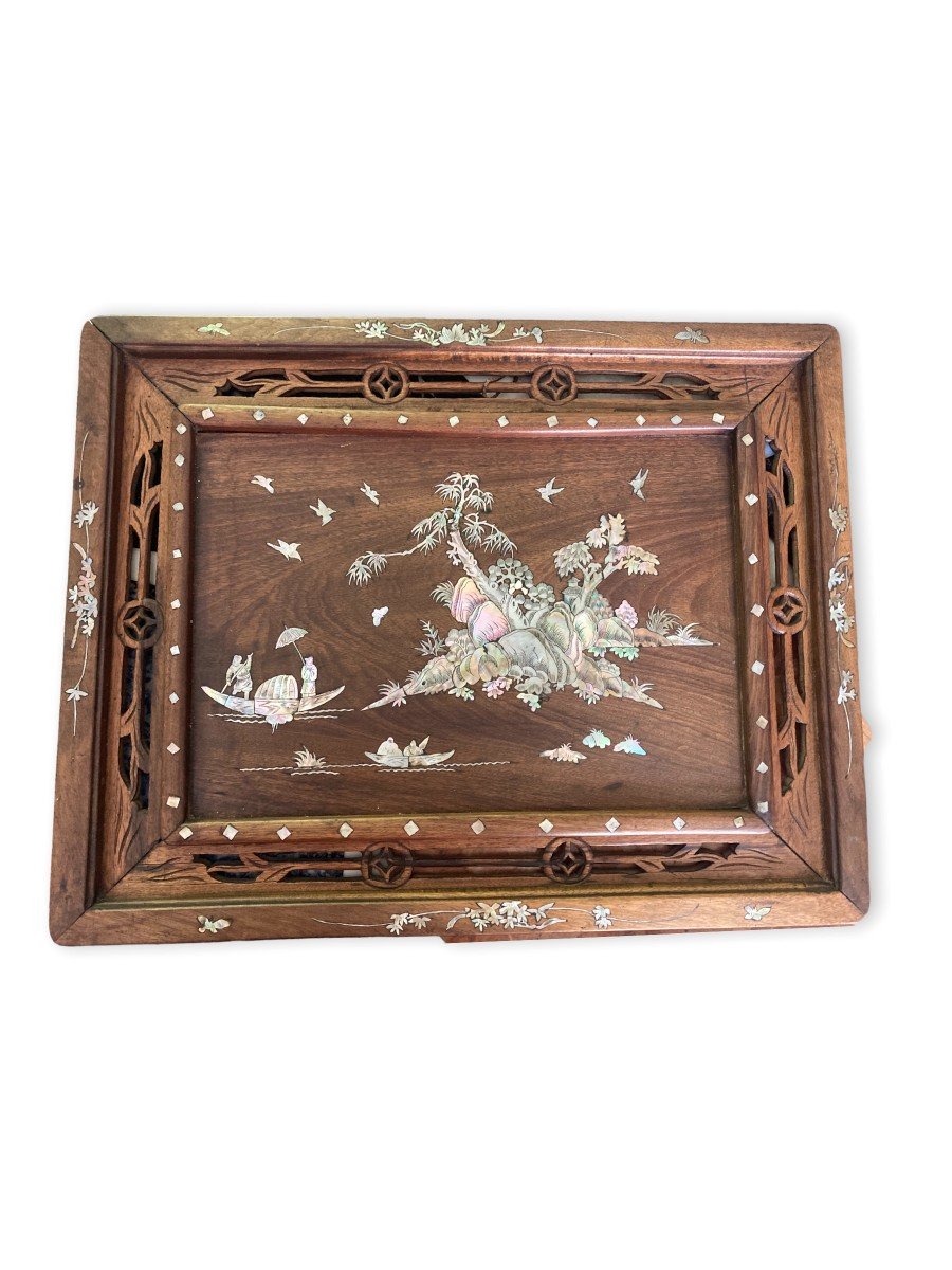 Pair Of Indochinese Panels In Wood And Mother Of Pearl-photo-3