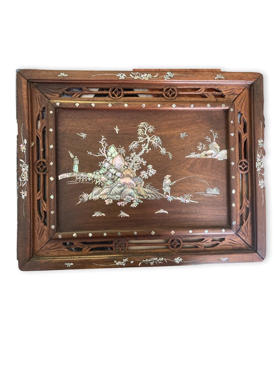 Pair Of Indochinese Panels In Wood And Mother Of Pearl-photo-4