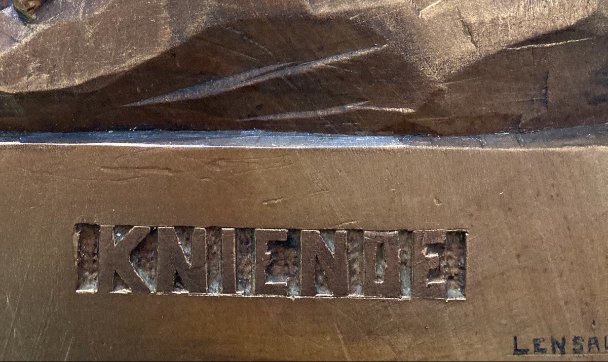 Bas Relief In Gilded Wood "kniende" By Jean Lensalade-photo-1