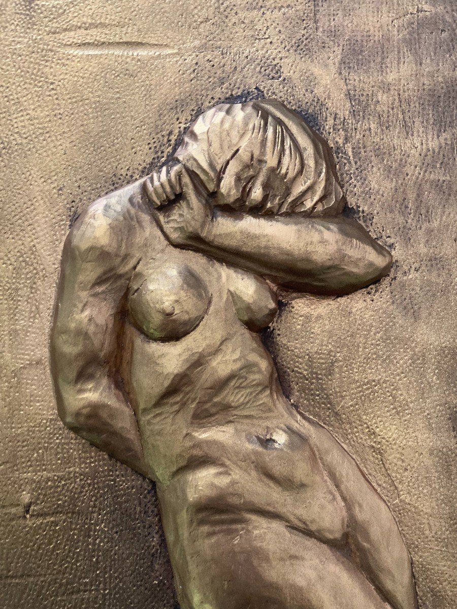 Bas Relief In Gilded Wood "kniende" By Jean Lensalade-photo-7