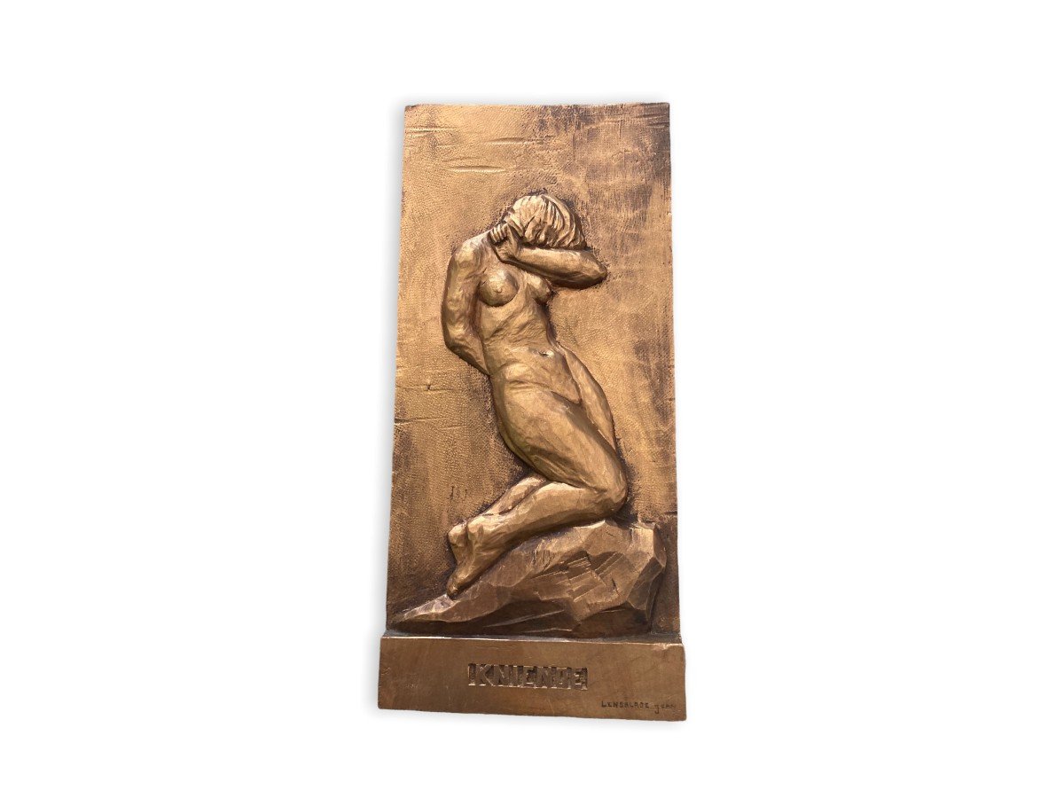 Bas Relief In Gilded Wood "kniende" By Jean Lensalade-photo-8