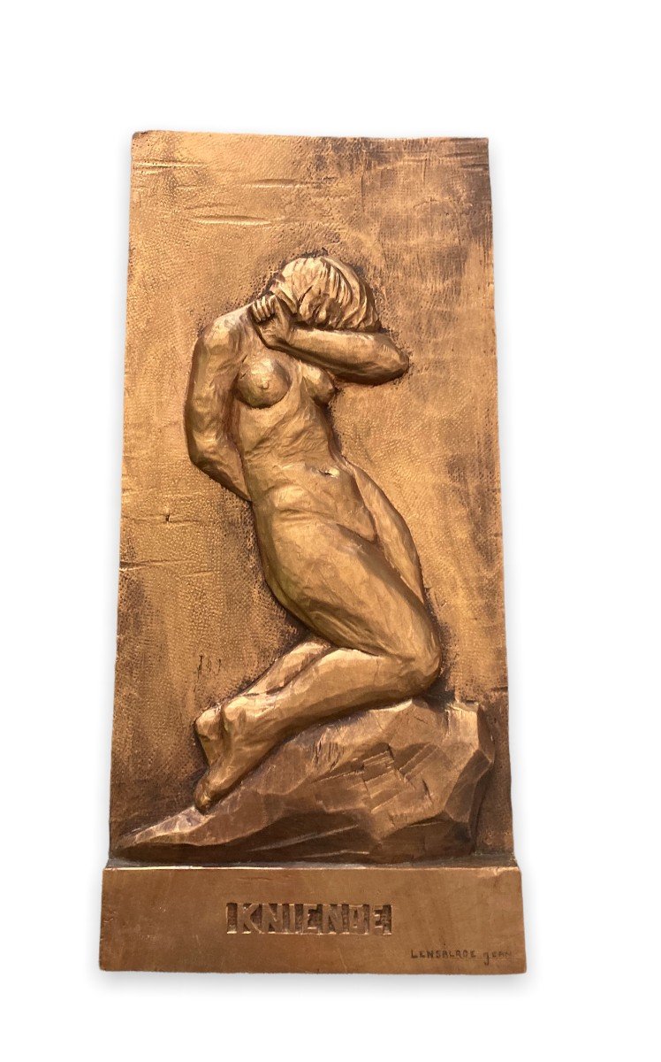 Bas Relief In Gilded Wood "kniende" By Jean Lensalade