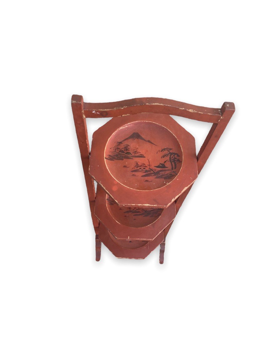 Chinese Folding Servant In Red Lacquered Wood-photo-4