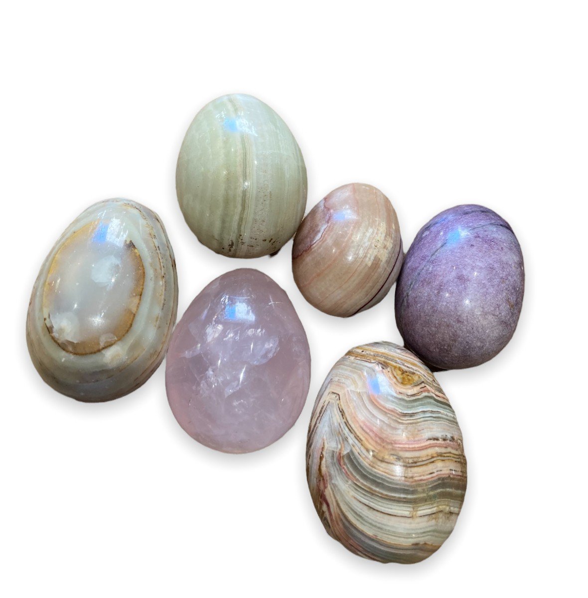 Set Of Six Hard Stone Eggs