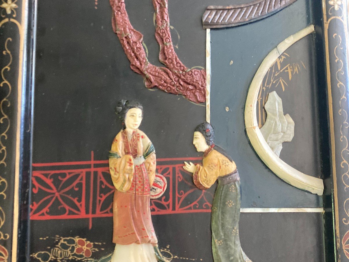 Pair Of Panels In Lacquer And Stones-photo-3