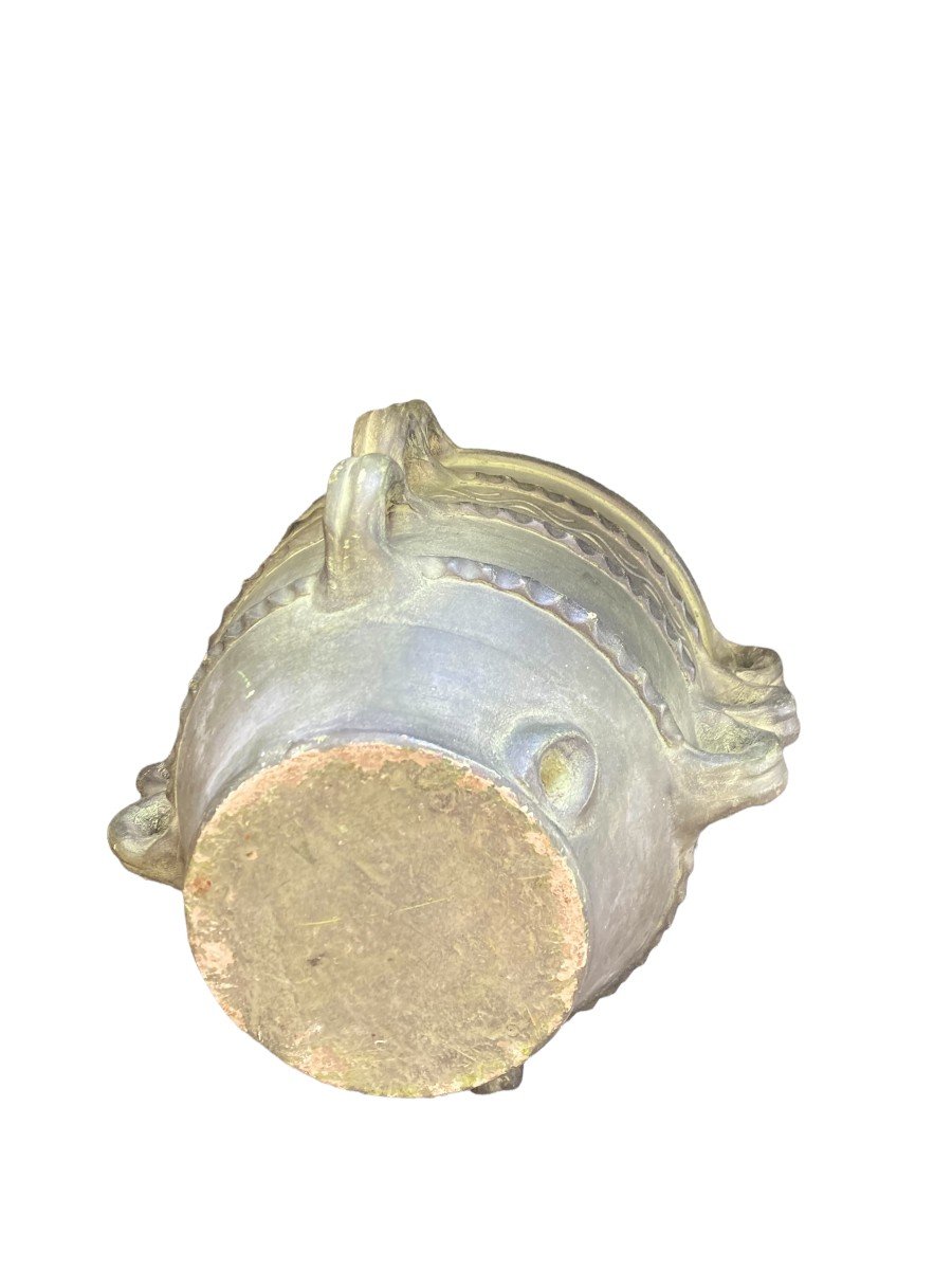 Grand Cache Pot En Terre Cuite Patine Bronze-photo-4