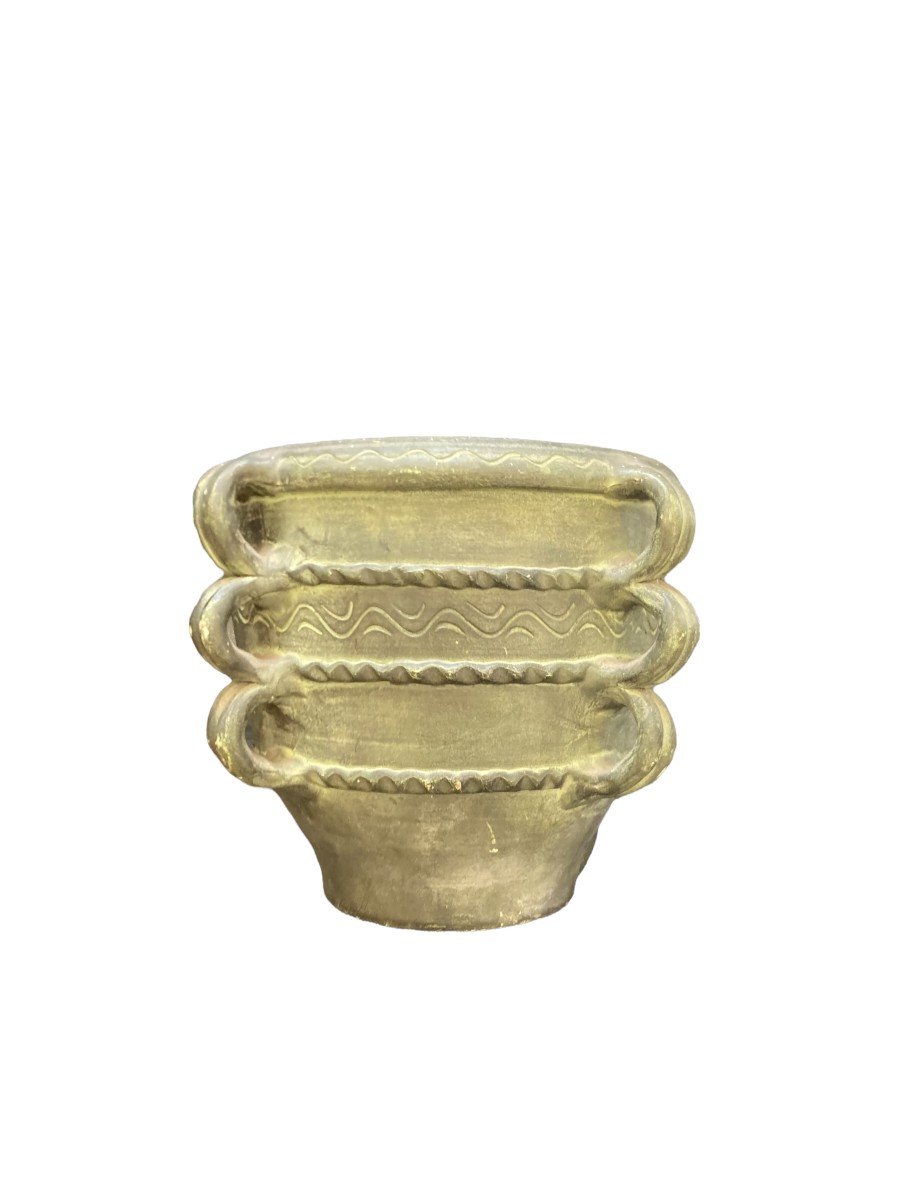 Grand Cache Pot En Terre Cuite Patine Bronze-photo-4