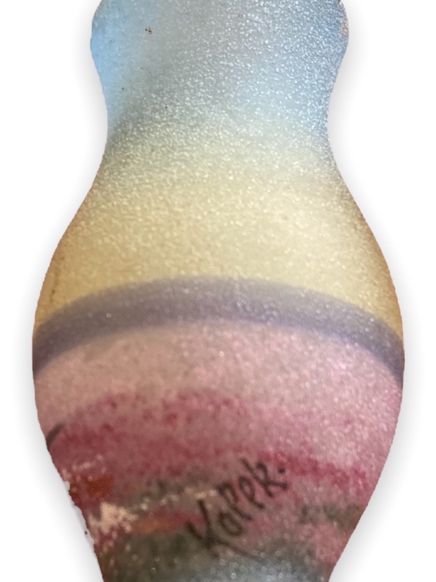 Kolek Petit Vase En Verre Givré À Décor De Paysage -photo-2