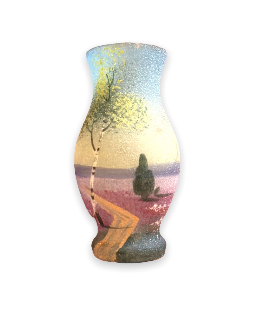 Kolek Petit Vase En Verre Givré À Décor De Paysage 