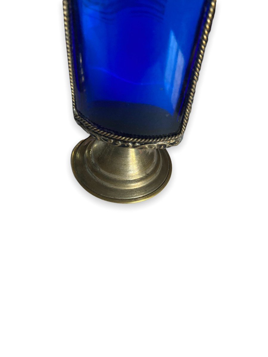 Paire De Diffuseurs En Verre Bleu Et Métal Argenté-photo-1