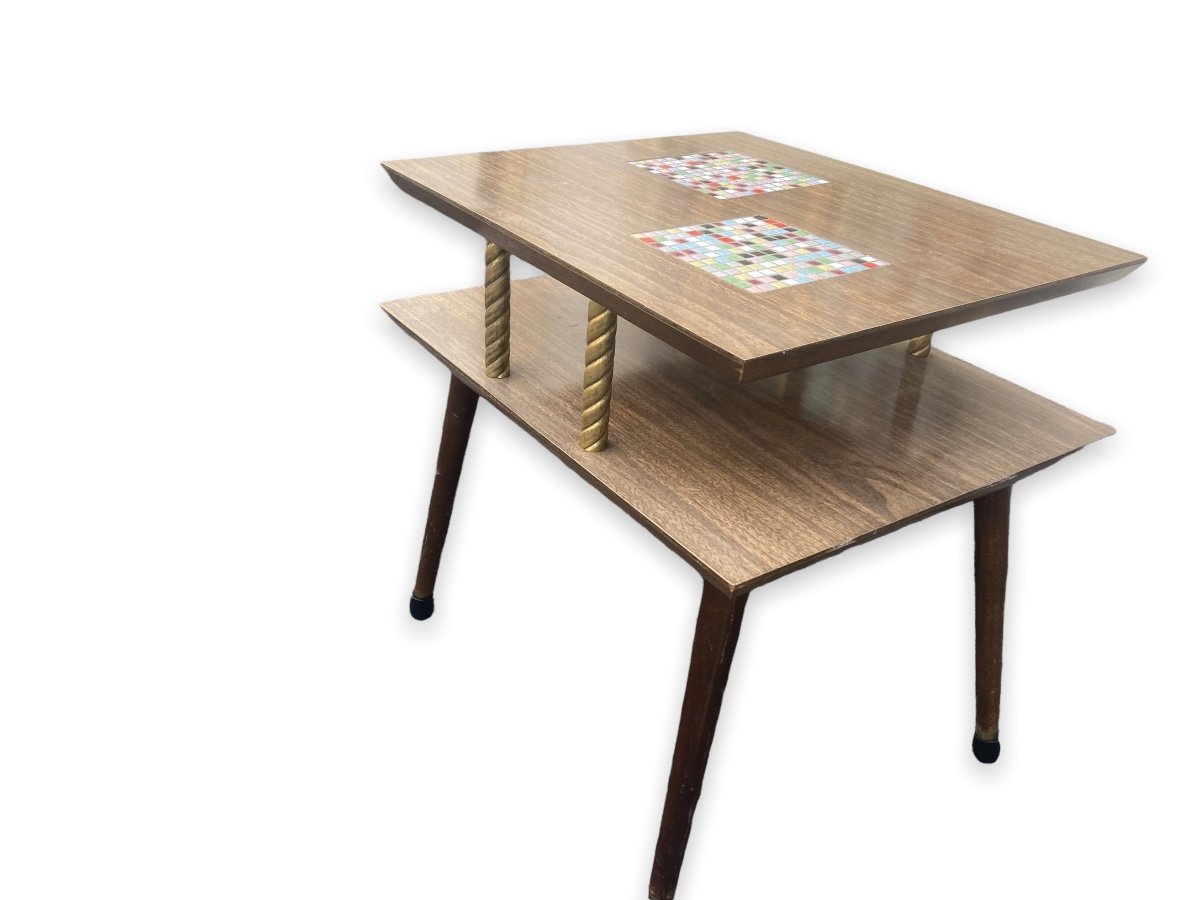 Midcentury Two Tier Wood And Ceramic Table-photo-2