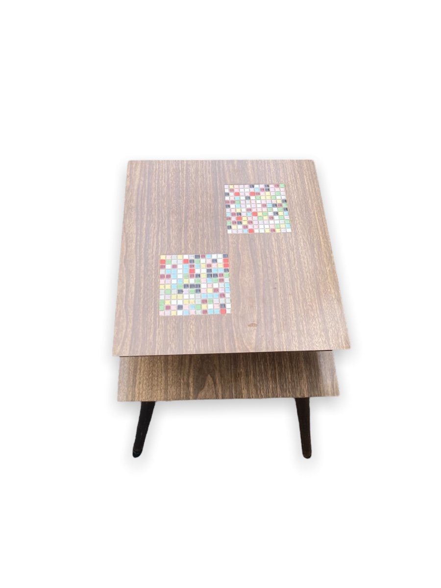 Midcentury Two Tier Wood And Ceramic Table-photo-4