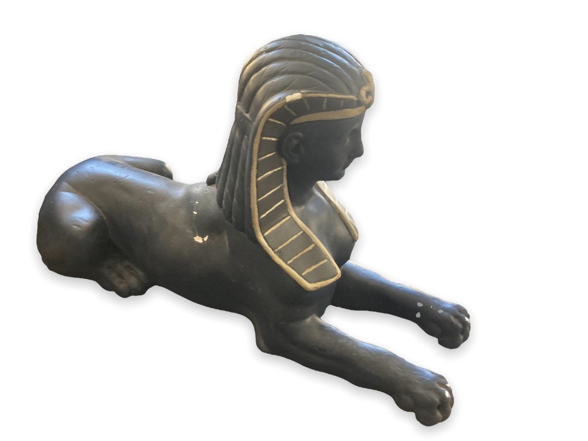 Important Painted Plaster Sphinx-photo-4