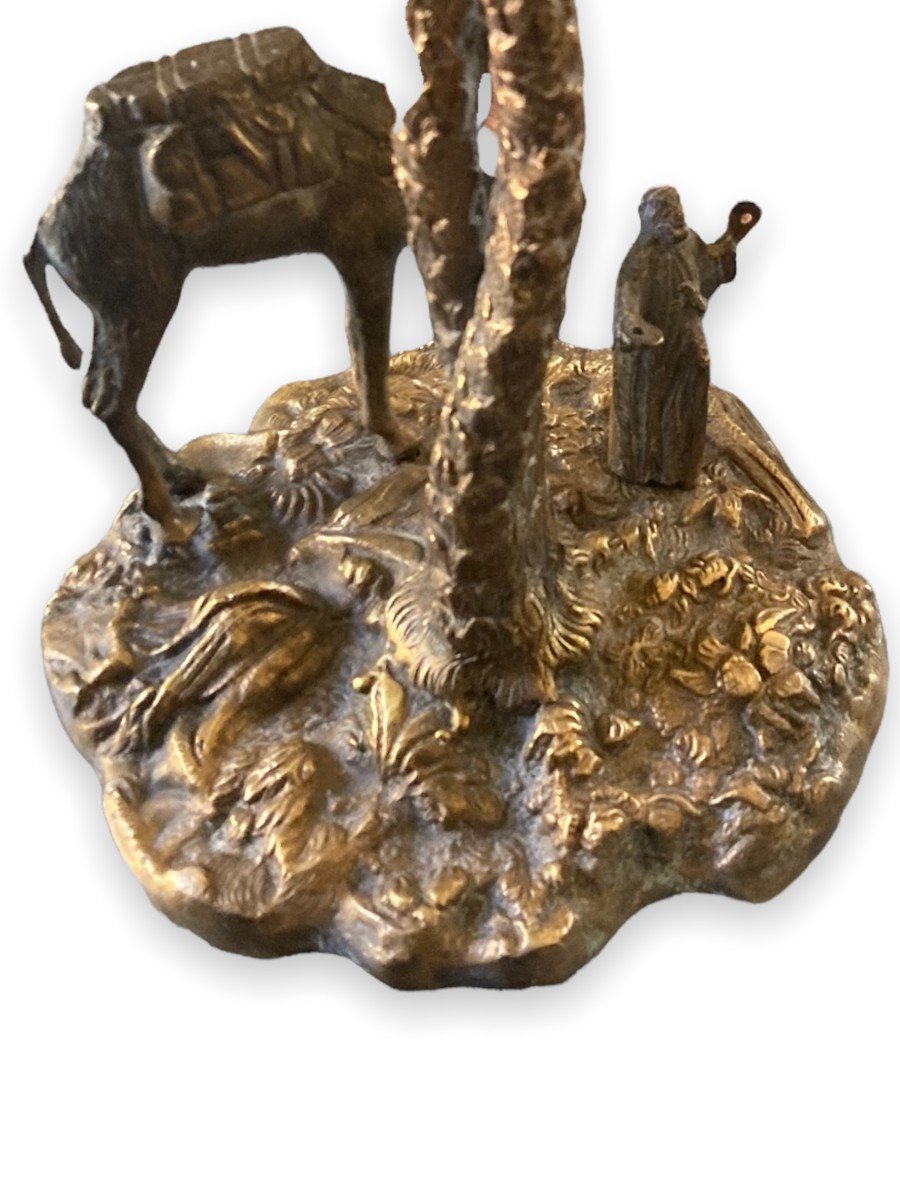 Orientalist Bronze Representing A Bedouin And His Camel Under A Palm Tree-photo-2