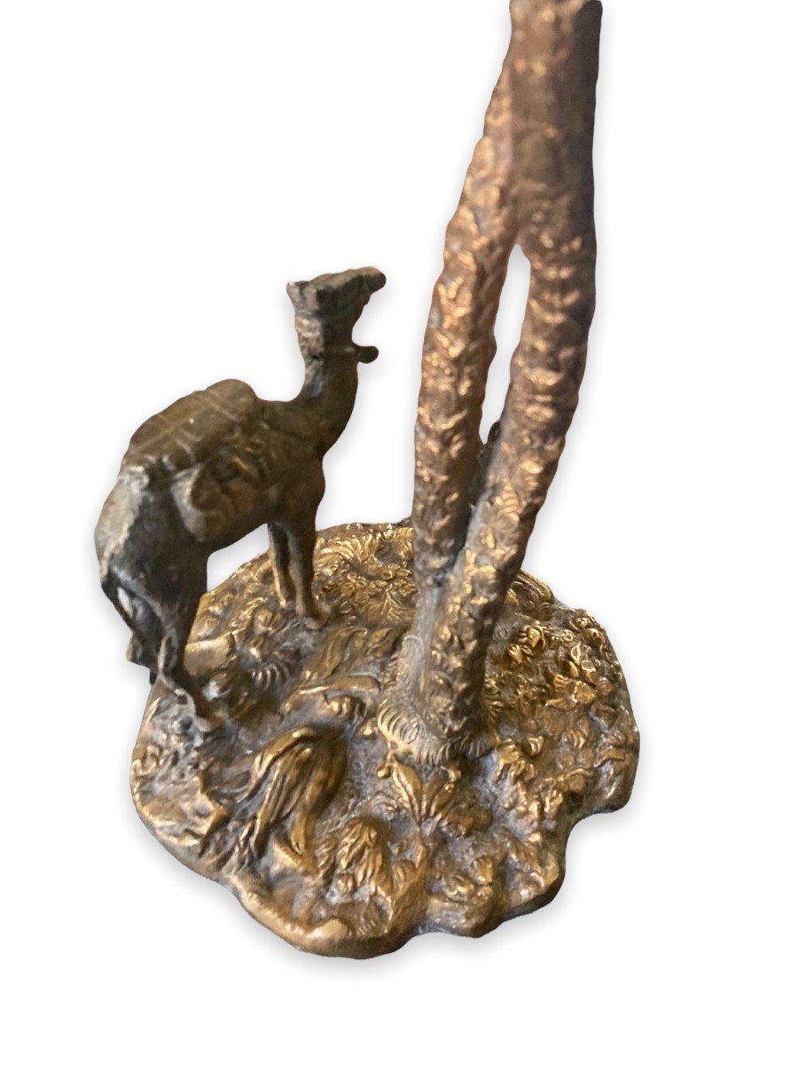 Jansen ? Bronze Orientaliste  Représentant Un Bédouin Et Son Dromadaire Sous Un Palmier -photo-4