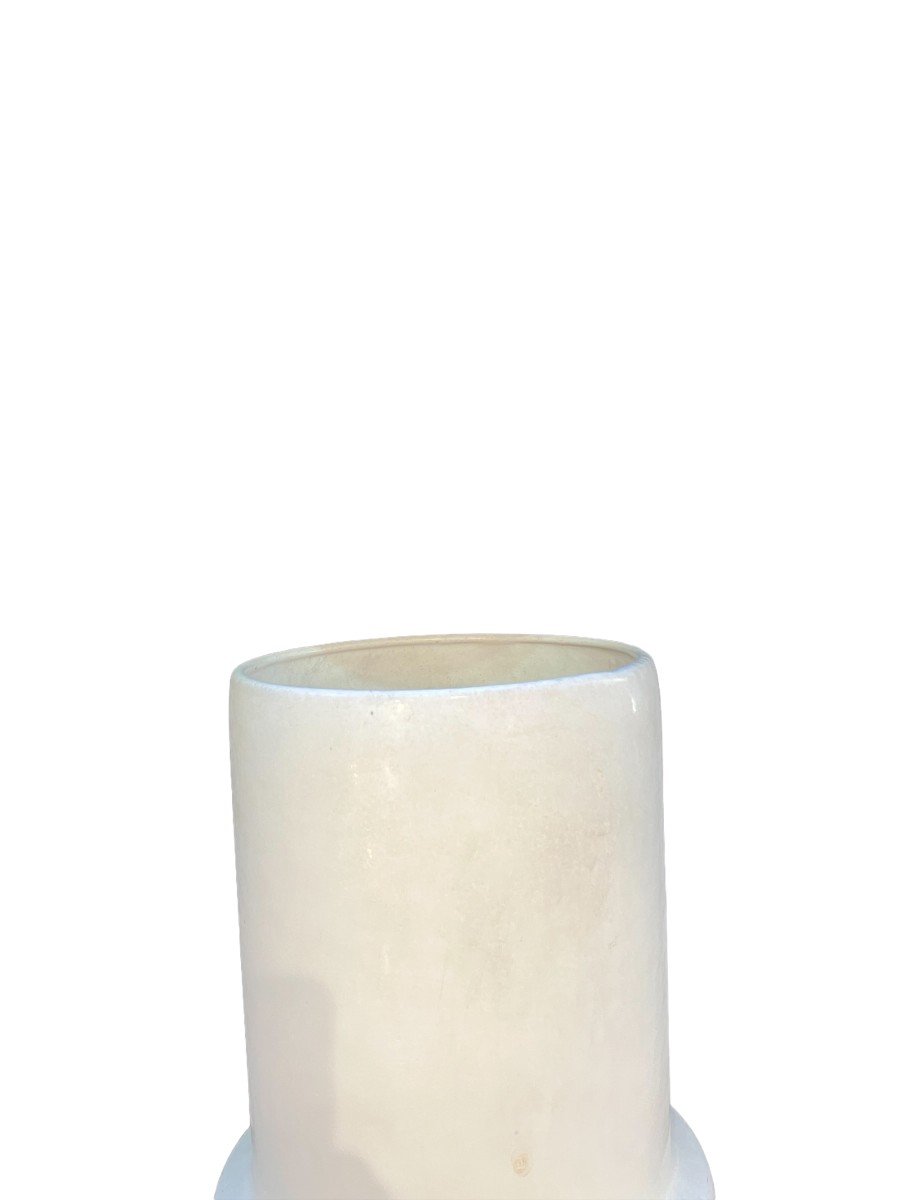 Large Cylindrical Vase 1960 In White Ceramic-photo-1