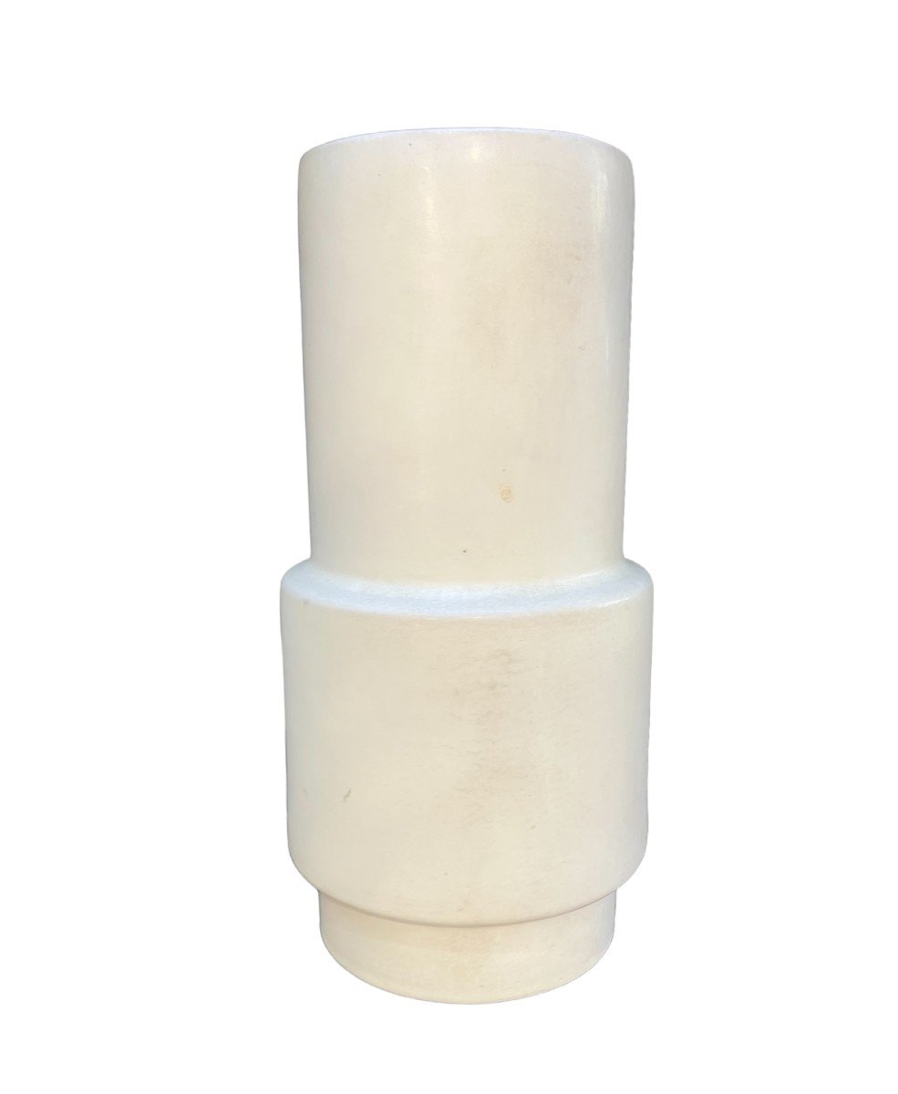 Large Cylindrical Vase 1960 In White Ceramic