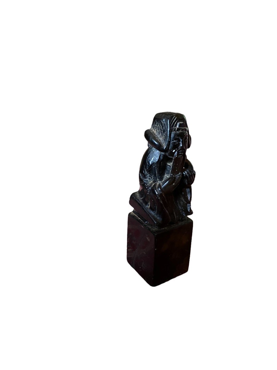 Chinese Stamp In Black Stone Representing A Dignitary-photo-4