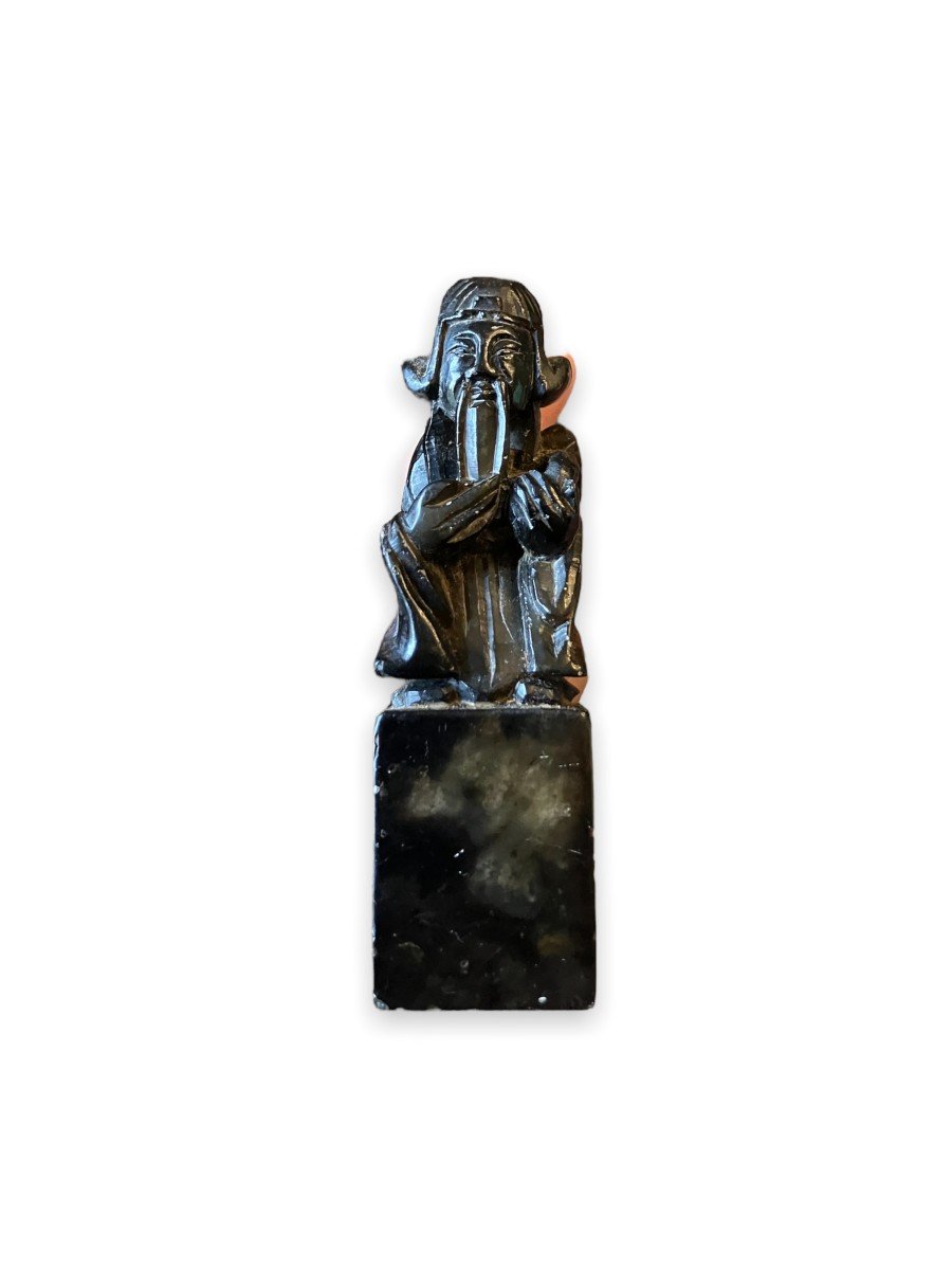 Chinese Stamp In Black Stone Representing A Dignitary-photo-6