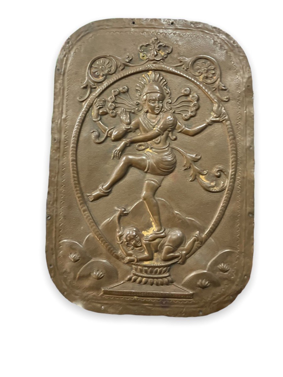 Plaque En Bronze Kali Dansant Sur Le Corps De Shiva-photo-2