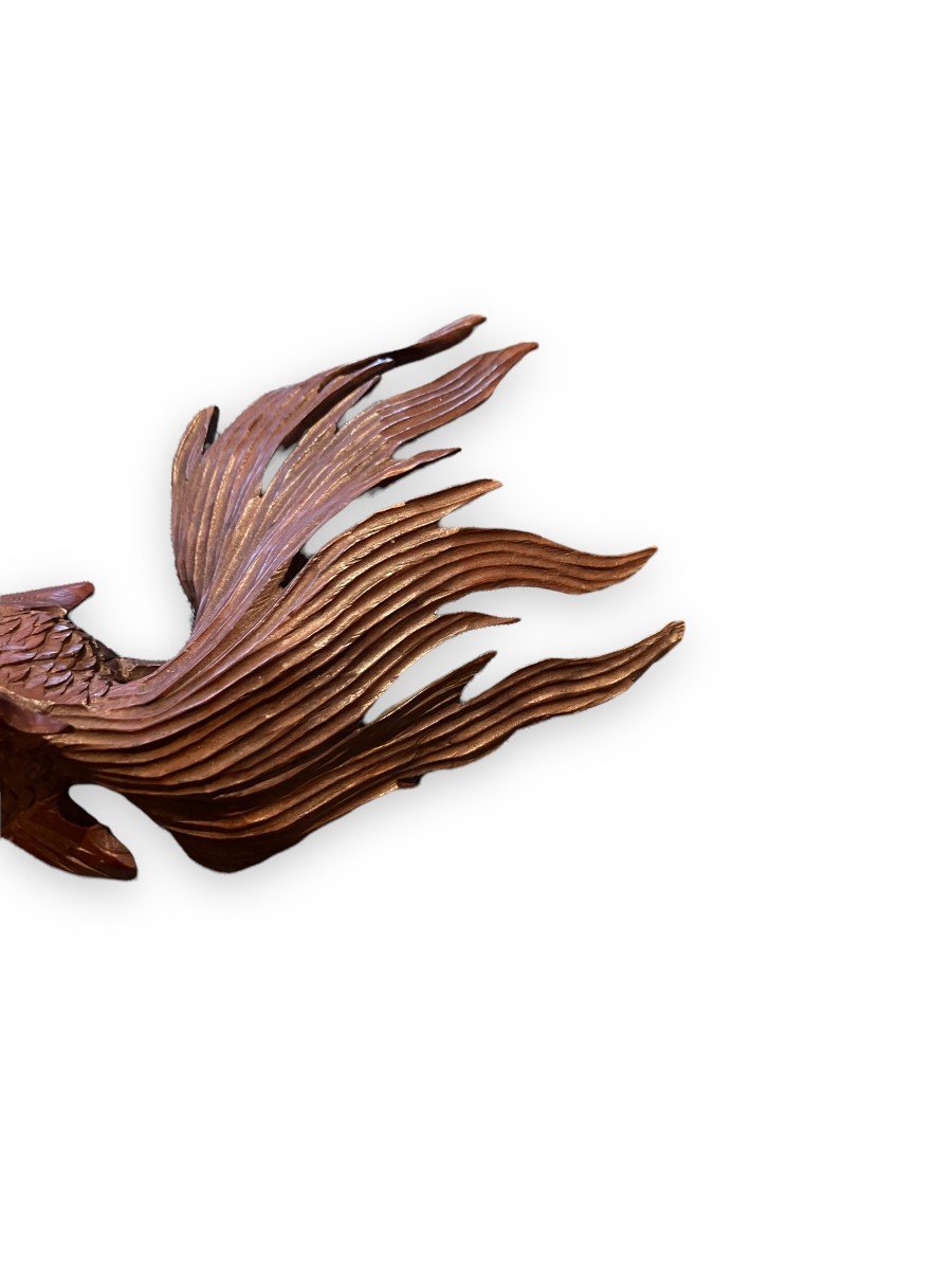 Japanese Carved Rosewood Fish-photo-3