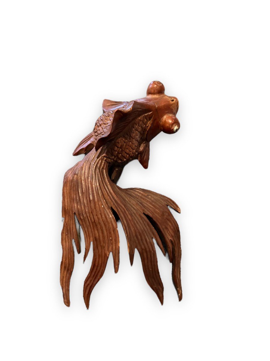 Japanese Carved Rosewood Fish-photo-5