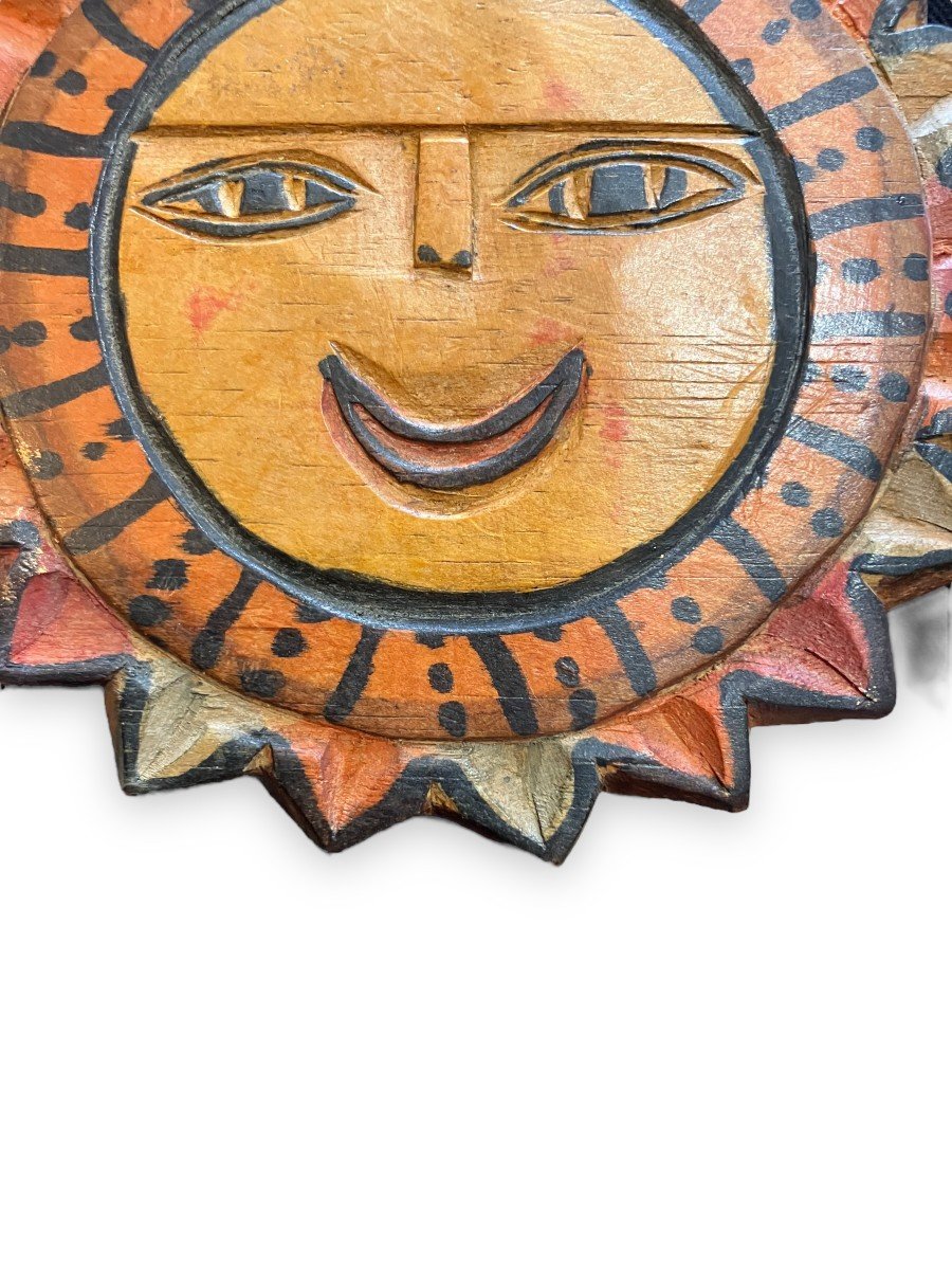 1960s Polychrome Wooden Wall Sun-photo-2