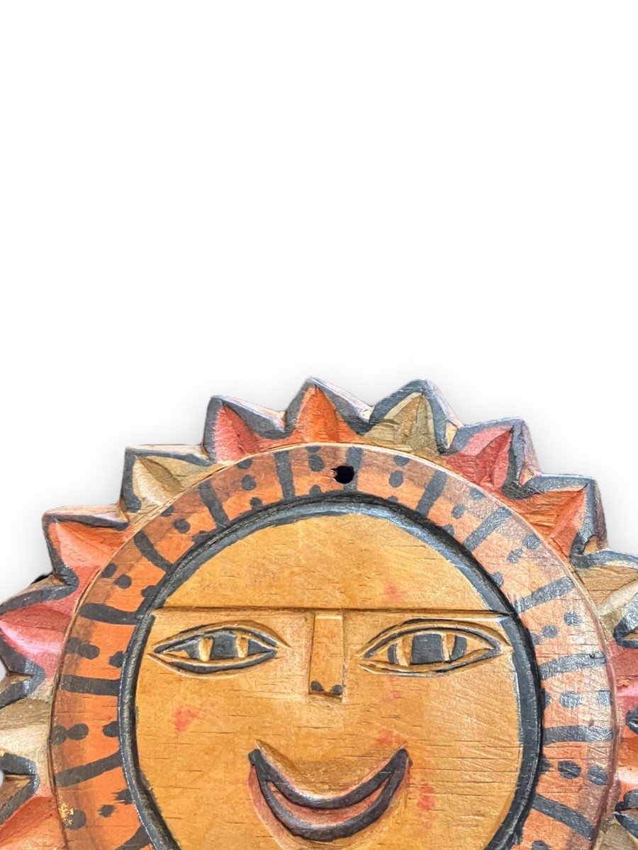 1960s Polychrome Wooden Wall Sun-photo-3