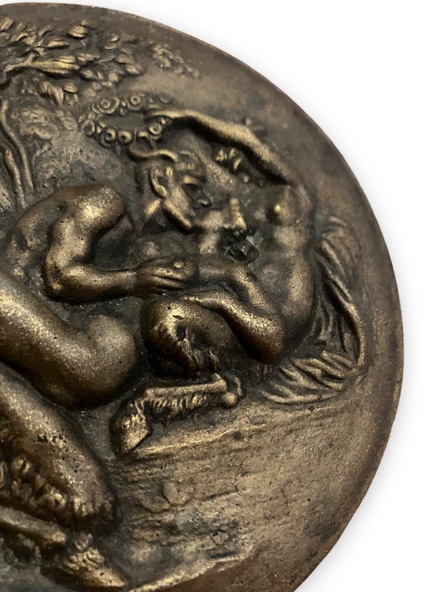 Erotic Bas Relief In Bronze Satyr And Bacchante-photo-3