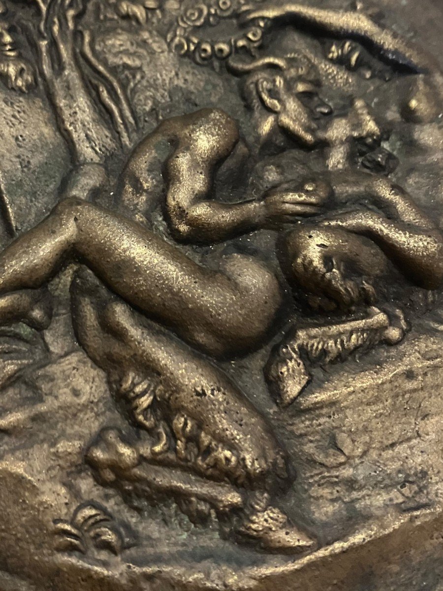 Erotic Bas Relief In Bronze Satyr And Bacchante-photo-4