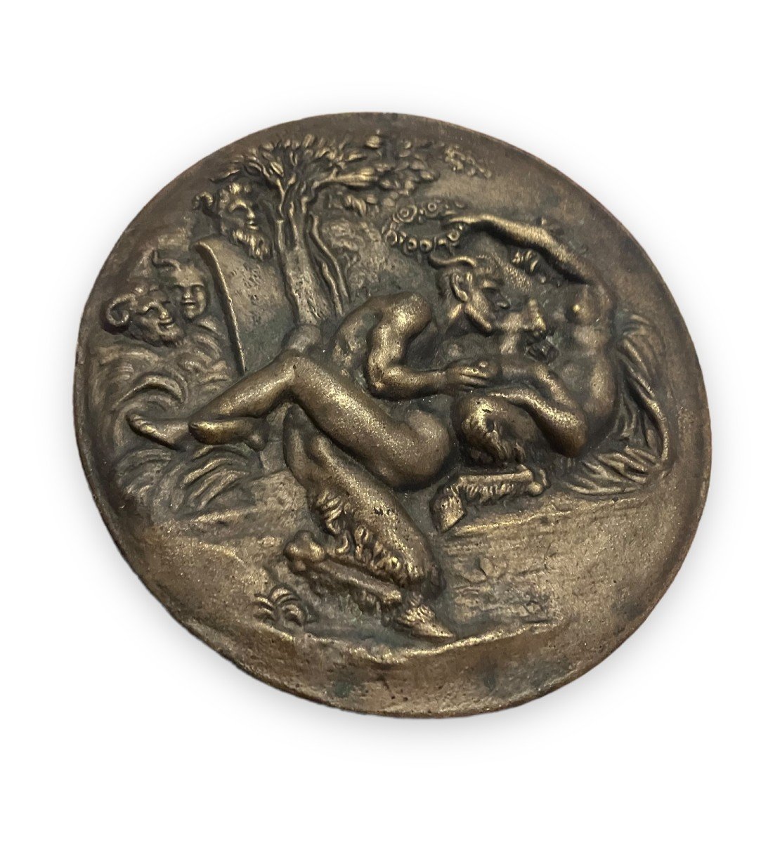Erotic Bas Relief In Bronze Satyr And Bacchante