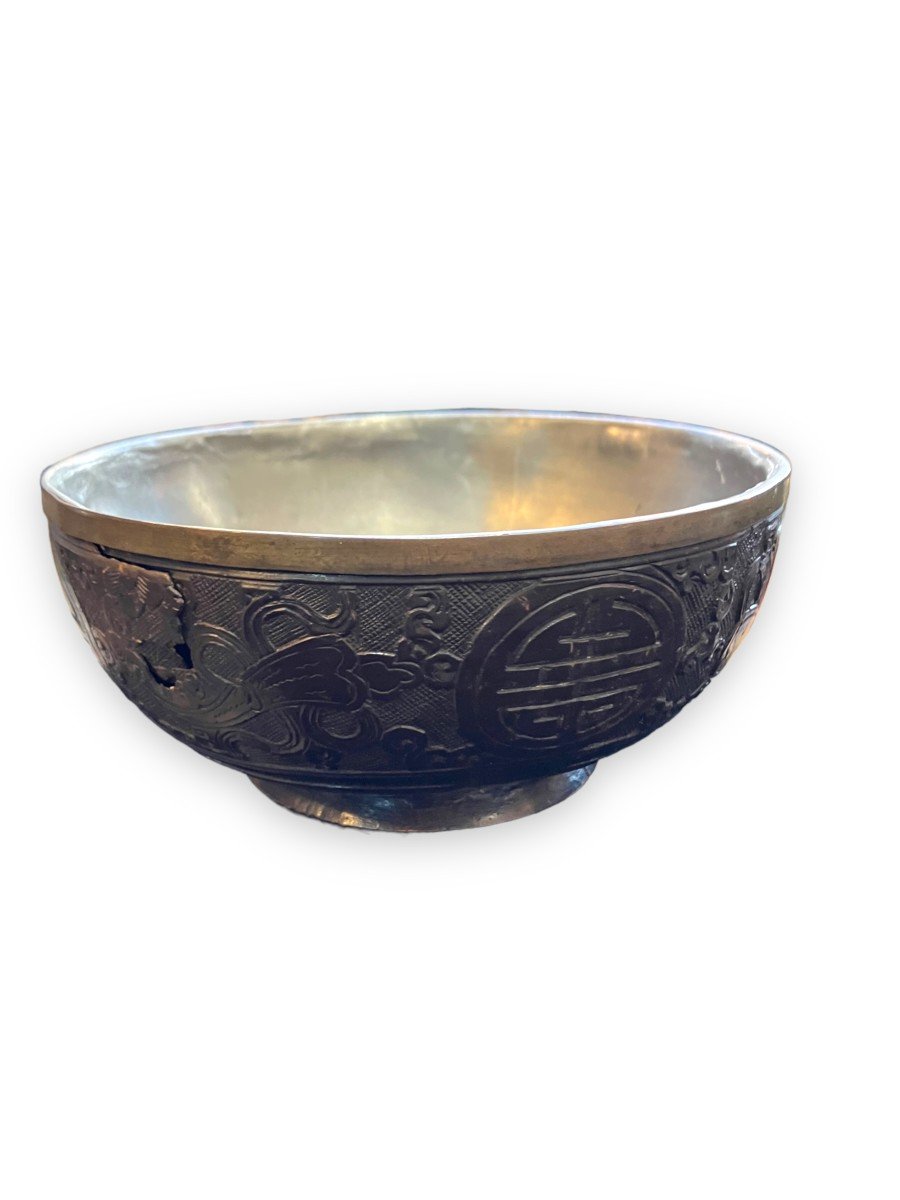 Chinese Bowl In Coconut And Pewter Nineteenth-photo-3