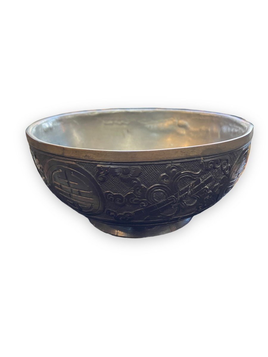 Chinese Bowl In Coconut And Pewter Nineteenth-photo-2