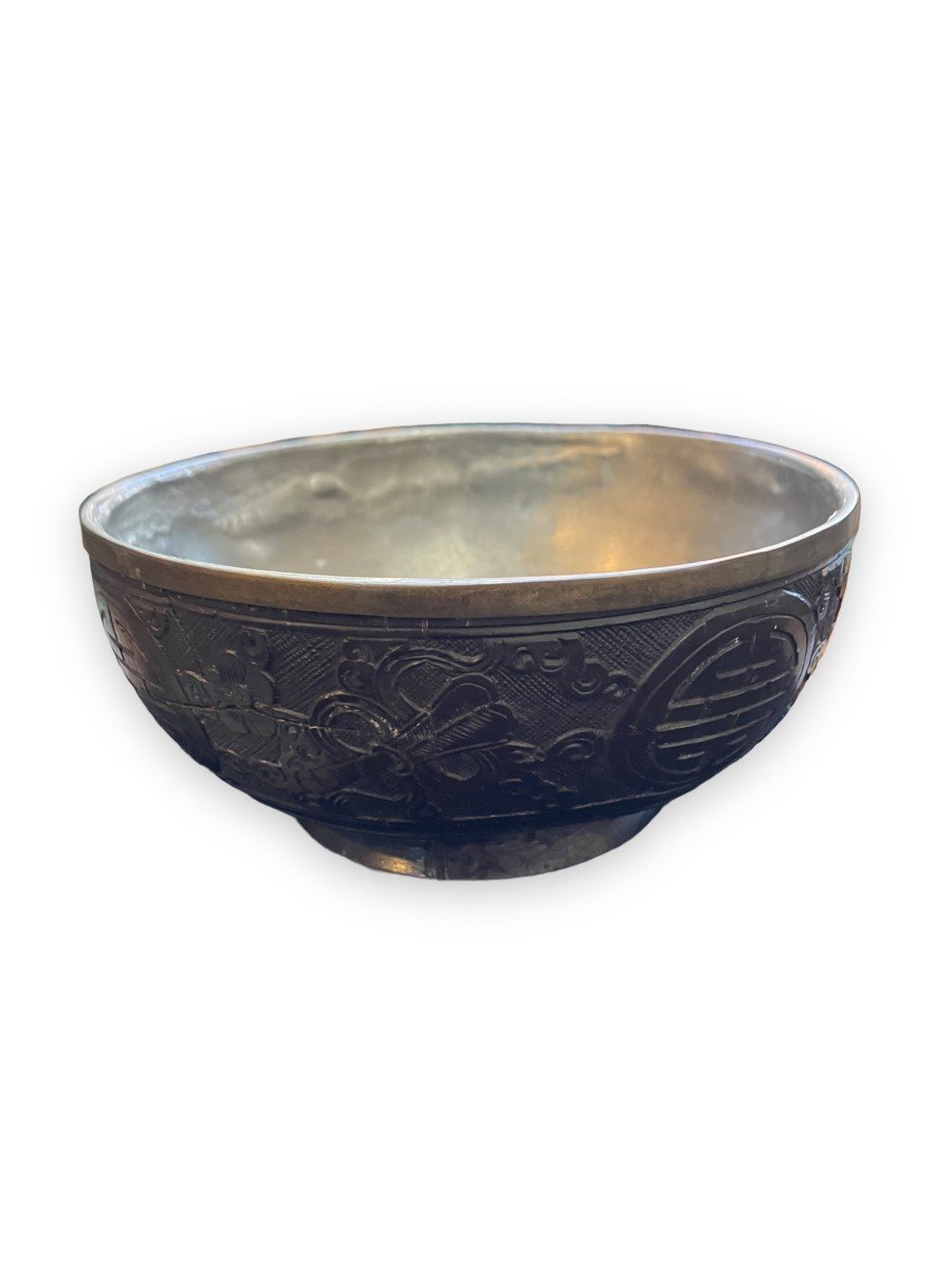 Chinese Bowl In Coconut And Pewter Nineteenth-photo-3