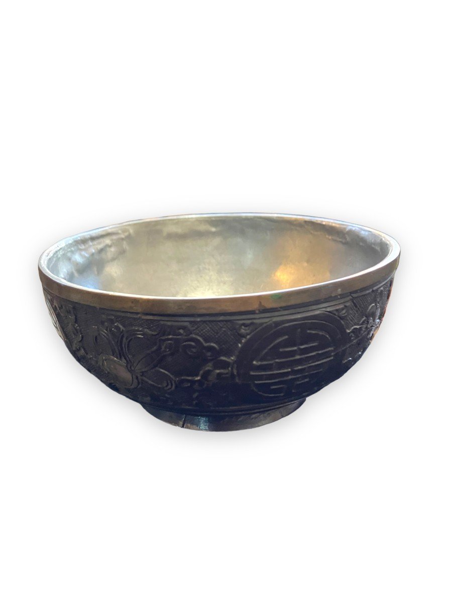 Chinese Bowl In Coconut And Pewter Nineteenth-photo-4